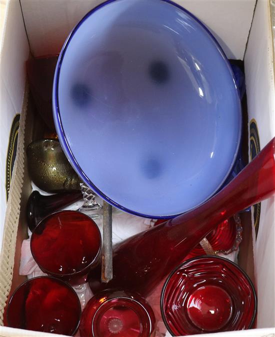 A group of assorted coloured glassware